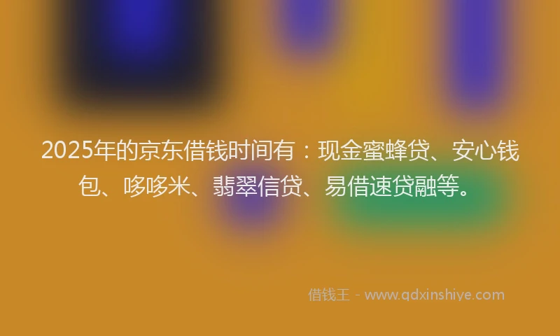 2025年的京东借钱时间有：现金蜜蜂贷、安心钱包、哆哆米、翡翠信贷、易借速贷融等。