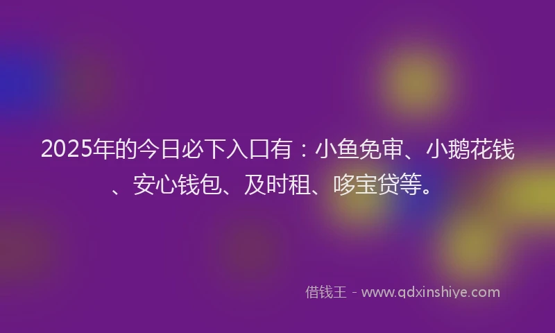 2025年的今日必下入口有:小鱼免审、小鹅花钱、安心钱包、及时租、哆宝贷等。