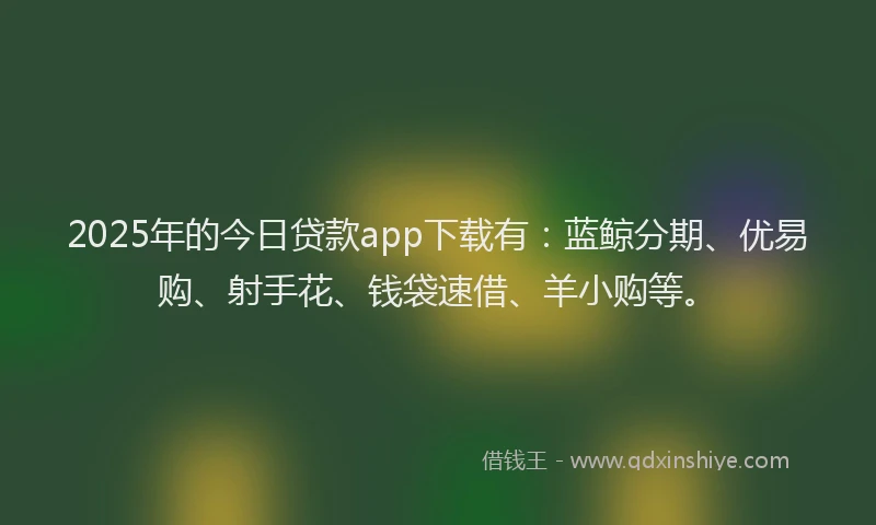 2025年的今日贷款app下载有：蓝鲸分期、优易购、射手花、钱袋速借、羊小购等。