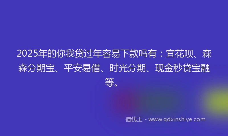 2025年的你我贷过年容易下款吗有：宜花呗、森森分期宝、平安易借、时光分期、现金秒贷宝融等。