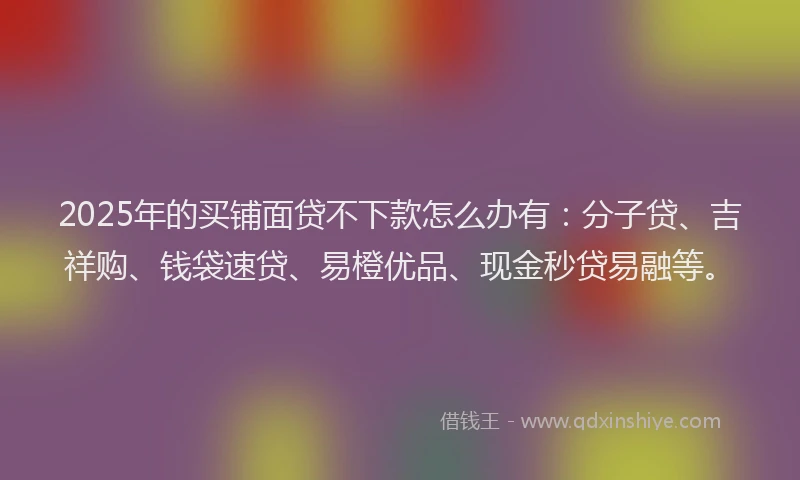 2025年的买铺面贷不下款怎么办有：分子贷、吉祥购、钱袋速贷、易橙优品、现金秒贷易融等。