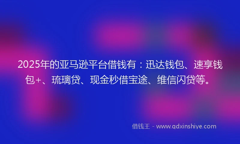 2025年的亚马逊平台借钱有：迅达钱包、速享钱包+、琉璃贷、现金秒借宝途、维信闪贷等。