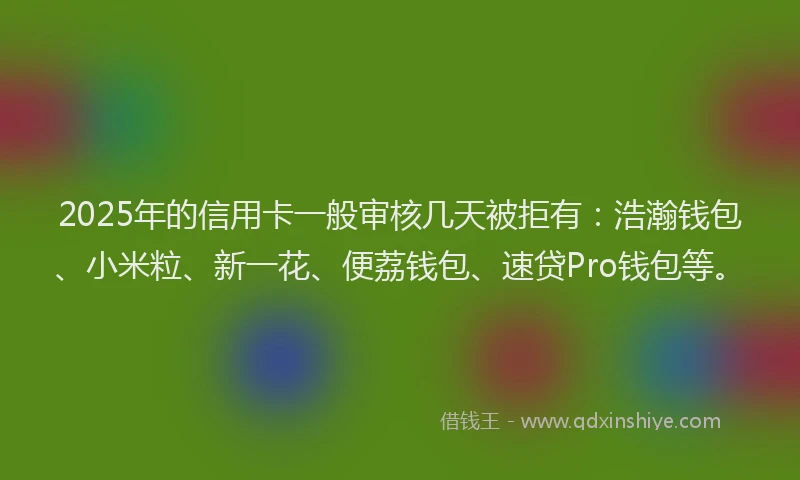 2025年的信用卡一般审核几天被拒有：浩瀚钱包、小米粒、新一花、便荔钱包、速贷Pro钱包等。