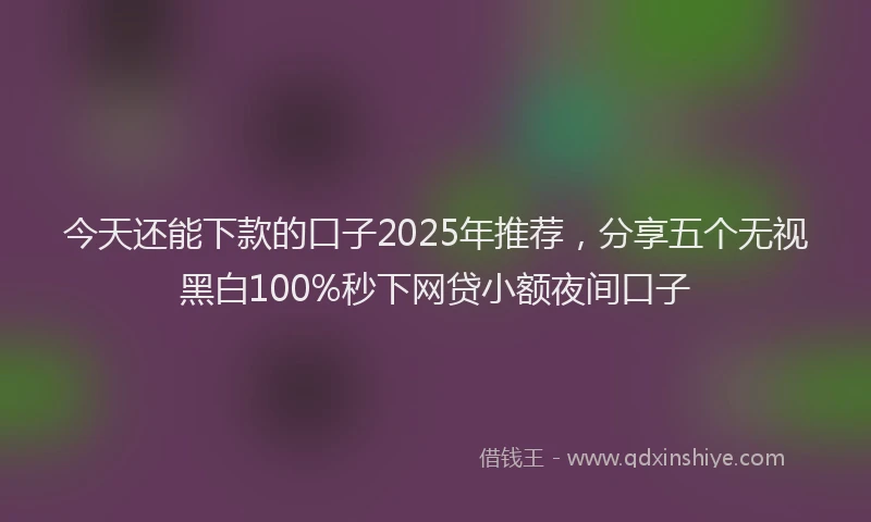 今天还能下款的口子2025年推荐，分享五个无视黑白100%秒下网贷小额夜间口子