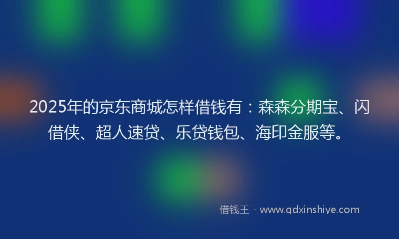 2025年的京东商城怎样借钱有：森森分期宝、闪借侠、超人速贷、乐贷钱包、海印金服等。