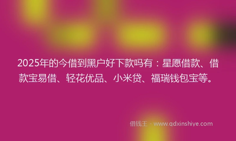2025年的今借到黑户好下款吗有：星愿借款、借款宝易借、轻花优品、小米贷、福瑞钱包宝等。