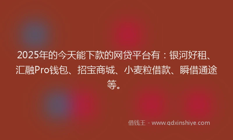 2025年的今天能下款的网贷平台有：银河好租、汇融Pro钱包、招宝商城、小麦粒借款、瞬借通途等。