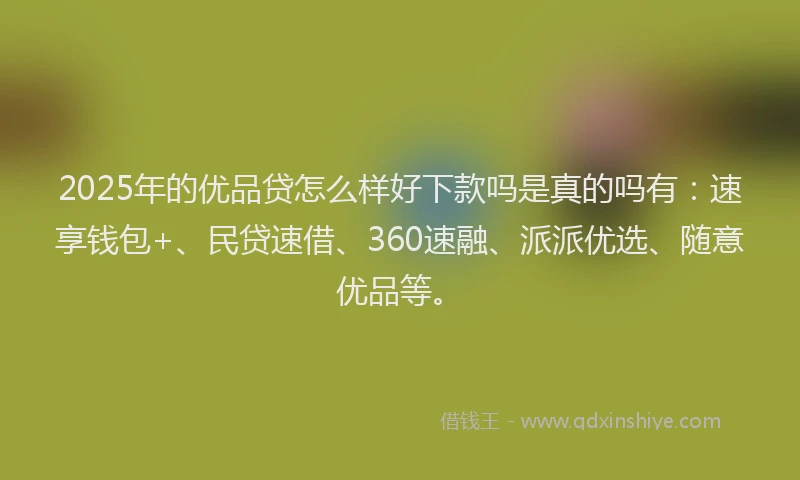 2025年的优品贷怎么样好下款吗是真的吗有：速享钱包+、民贷速借、360速融、派派优选、随意优品等。