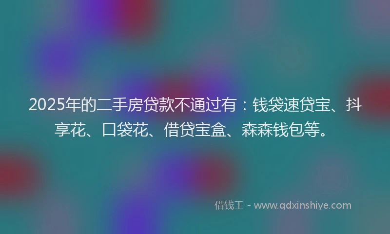 2025年的二手房贷款不通过有：钱袋速贷宝、抖享花、口袋花、借贷宝盒、森森钱包等。