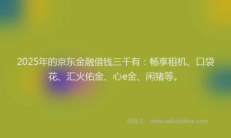 2025年的京东金融借钱三千有：畅享租机、口袋花、汇火佑金、心e金、闲猪等。