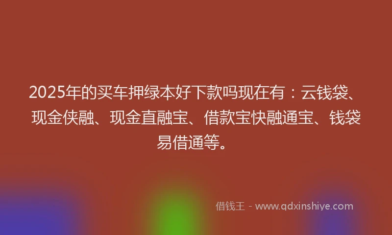 2025年的买车押绿本好下款吗现在有：云钱袋、现金侠融、现金直融宝、借款宝快融通宝、钱袋易借通等。