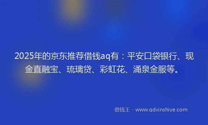 2025年的京东推荐借钱aq有：平安口袋银行、现金直融宝、琉璃贷、彩虹花、涌泉金服等。