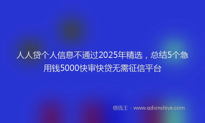 人人贷个人信息不通过2025年精选，总结5个急用钱5000快审快贷无需征信平台