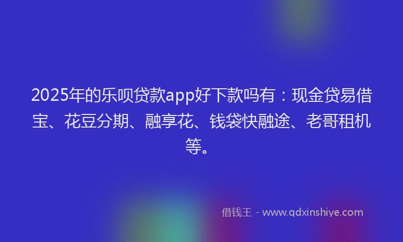 2025年的乐呗贷款app好下款吗有：现金贷易借宝、花豆分期、融享花、钱袋快融途、老哥租机等。