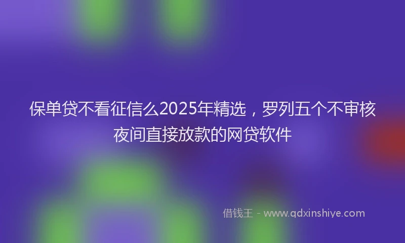 保单贷不看征信么2025年精选，罗列五个不审核夜间直接放款的网贷软件
