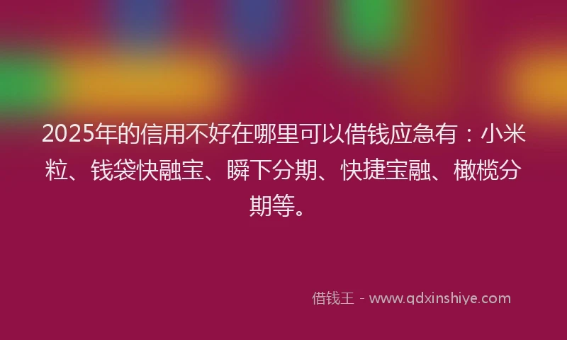 2025年的信用不好在哪里可以借钱应急有：小米粒、钱袋快融宝、瞬下分期、快捷宝融、橄榄分期等。