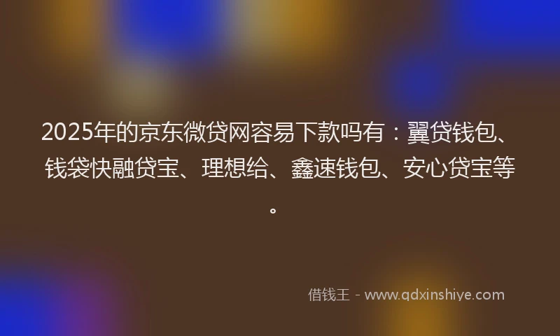 2025年的京东微贷网容易下款吗有：翼贷钱包、钱袋快融贷宝、理想给、鑫速钱包、安心贷宝等。
