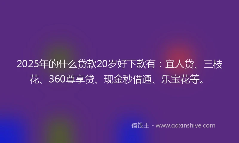 2025年的什么贷款20岁好下款有：宜人贷、三枝花、360尊享贷、现金秒借通、乐宝花等。