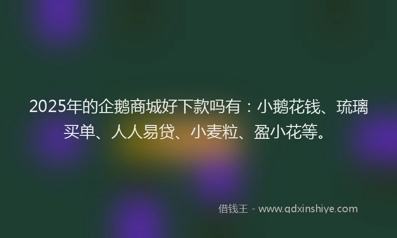 2025年的企鹅商城好下款吗有:小鹅花钱、琉璃买单、人人易贷、小麦粒、盈小花等。