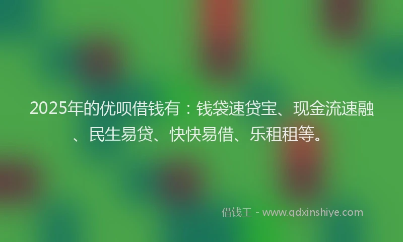 2025年的优呗借钱有：钱袋速贷宝、现金流速融、民生易贷、快快易借、乐租租等。