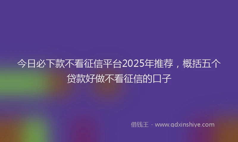 今日必下款不看征信平台2025年推荐,概括五个贷款好做不看征信的口子