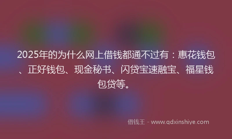 2025年的为什么网上借钱都通不过有：惠花钱包、正好钱包、现金秘书、闪贷宝速融宝、福星钱包贷等。