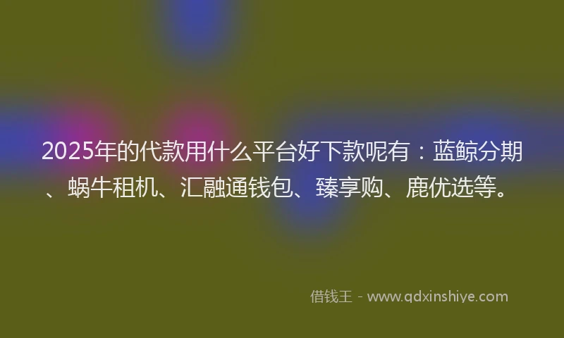2025年的代款用什么平台好下款呢有：蓝鲸分期、蜗牛租机、汇融通钱包、臻享购、鹿优选等。