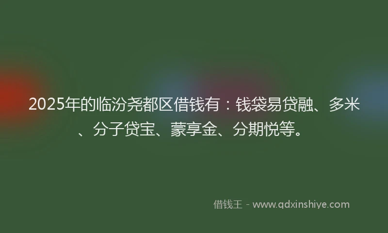 2025年的临汾尧都区借钱有：钱袋易贷融、多米、分子贷宝、蒙享金、分期悦等。