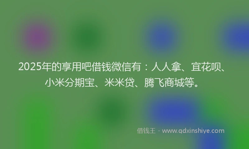 2025年的享用吧借钱微信有：人人拿、宜花呗、小米分期宝、米米贷、腾飞商城等。