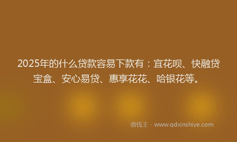 2025年的什么贷款容易下款有：宜花呗、快融贷宝盒、安心易贷、惠享花花、哈银花等。