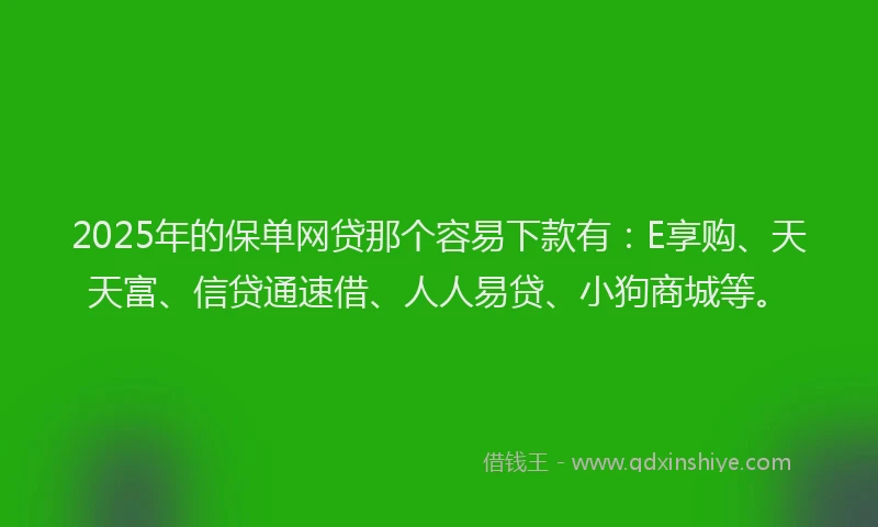 2025年的保单网贷那个容易下款有：E享购、天天富、信贷通速借、人人易贷、小狗商城等。