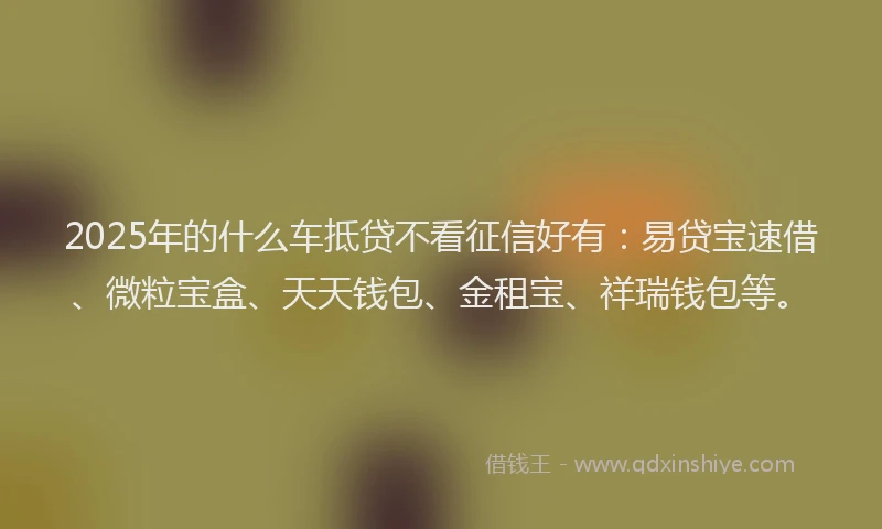 2025年的什么车抵贷不看征信好有：易贷宝速借、微粒宝盒、天天钱包、金租宝、祥瑞钱包等。