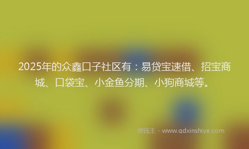2025年的众鑫口子社区有：易贷宝速借、招宝商城、口袋宝、小金鱼分期、小狗商城等。