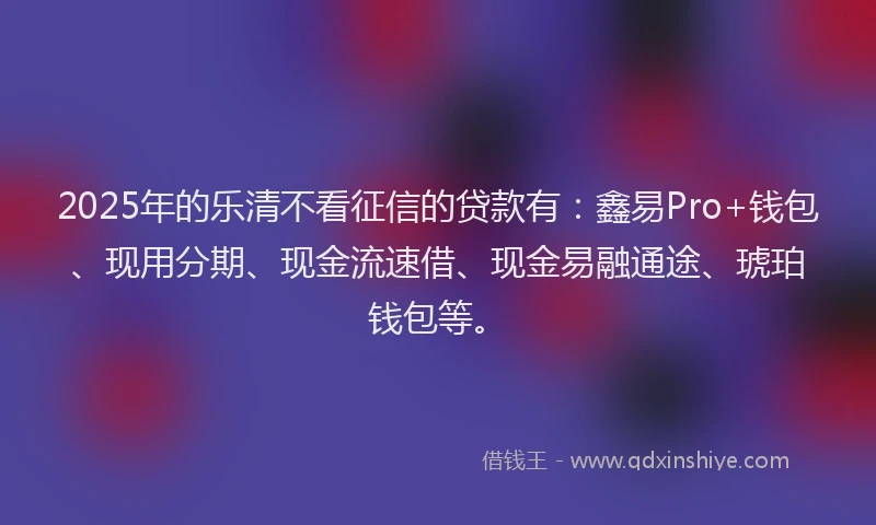 2025年的乐清不看征信的贷款有：鑫易Pro+钱包、现用分期、现金流速借、现金易融通途、琥珀钱包等。