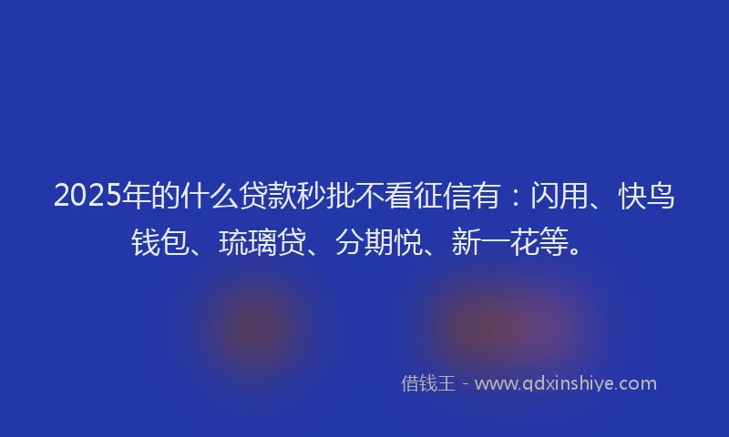 2025年的什么贷款秒批不看征信有：闪用、快鸟钱包、琉璃贷、分期悦、新一花等。