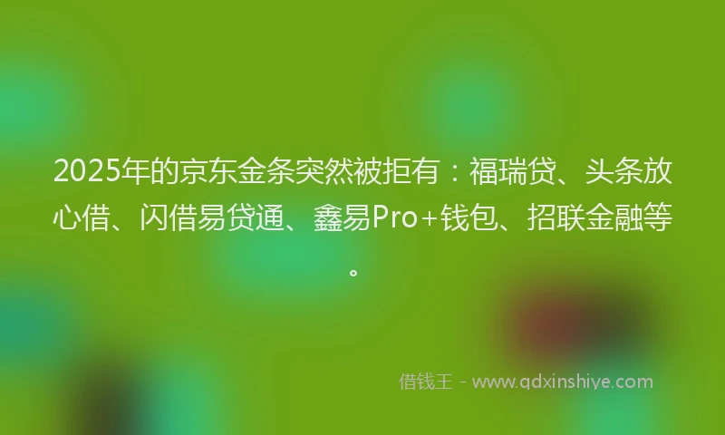 2025年的京东金条突然被拒有：福瑞贷、头条放心借、闪借易贷通、鑫易Pro+钱包、招联金融等。