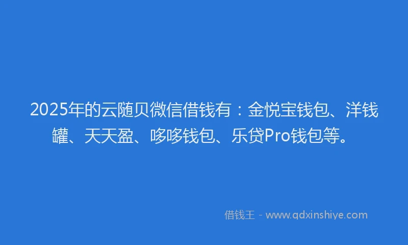 2025年的云随贝微信借钱有：金悦宝钱包、洋钱罐、天天盈、哆哆钱包、乐贷Pro钱包等。