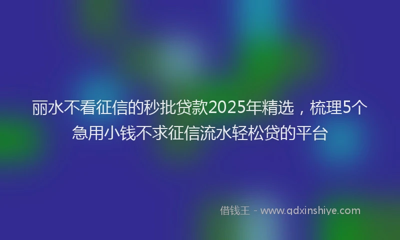 丽水不看征信的秒批贷款2025年精选，梳理5个急用小钱不求征信流水轻松贷的平台