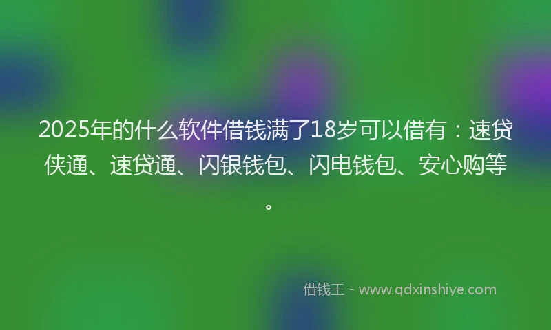 2025年的什么软件借钱满了18岁可以借有：速贷侠通、速贷通、闪银钱包、闪电钱包、安心购等。