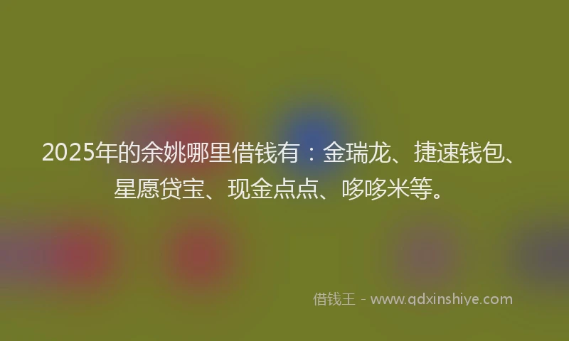 2025年的余姚哪里借钱有：金瑞龙、捷速钱包、星愿贷宝、现金点点、哆哆米等。