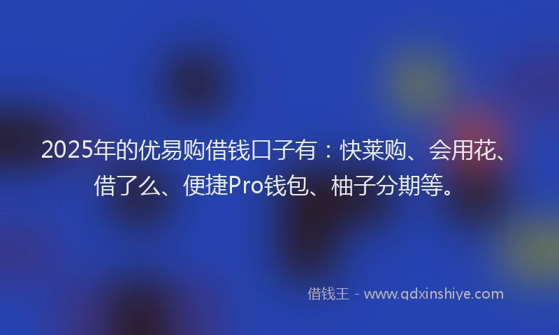 2025年的优易购借钱口子有：快莱购、会用花、借了么、便捷Pro钱包、柚子分期等。
