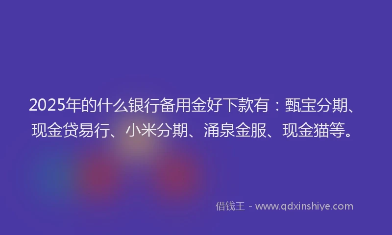 2025年的什么银行备用金好下款有：甄宝分期、现金贷易行、小米分期、涌泉金服、现金猫等。