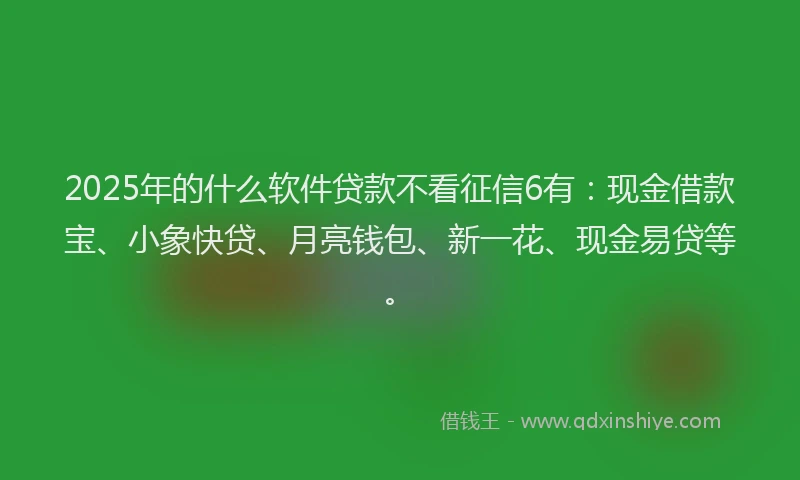 2025年的什么软件贷款不看征信6有：现金借款宝、小象快贷、月亮钱包、新一花、现金易贷等。