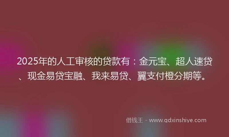 2025年的人工审核的贷款有:金元宝、超人速贷、现金易贷宝融、我来易贷、翼支付橙分期等。