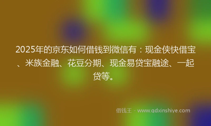 2025年的京东如何借钱到微信有：现金侠快借宝、米族金融、花豆分期、现金易贷宝融途、一起贷等。