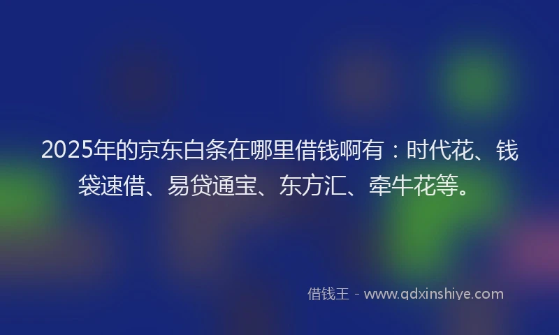2025年的京东白条在哪里借钱啊有：时代花、钱袋速借、易贷通宝、东方汇、牵牛花等。