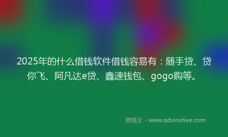 2025年的什么借钱软件借钱容易有:随手贷、贷你飞、阿凡达e贷、鑫速钱包、gogo购等。