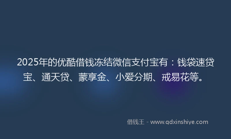2025年的优酷借钱冻结微信支付宝有：钱袋速贷宝、通天贷、蒙享金、小爱分期、戒易花等。