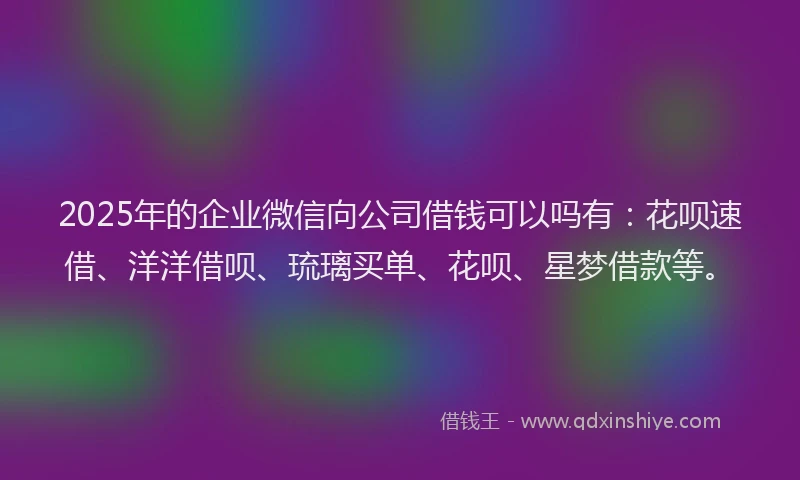 2025年的企业微信向公司借钱可以吗有：花呗速借、洋洋借呗、琉璃买单、花呗、星梦借款等。