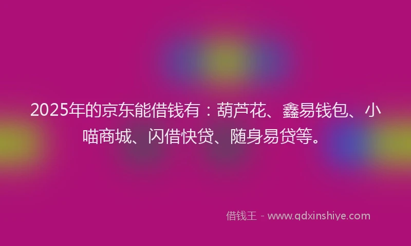 2025年的京东能借钱有：葫芦花、鑫易钱包、小喵商城、闪借快贷、随身易贷等。